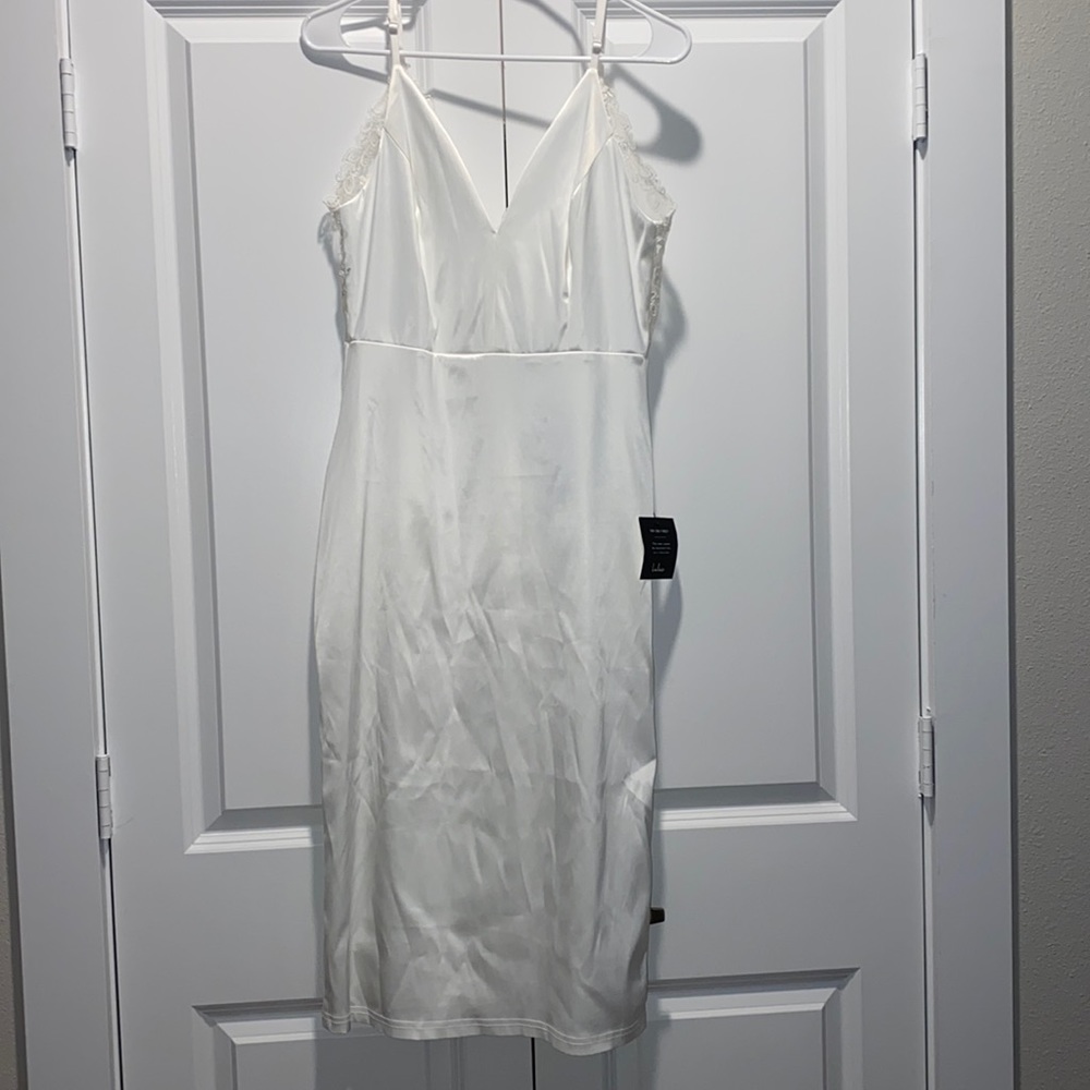 Lulus White Satin Lace Back Midi Dress